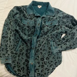 BIBI - Vintage Washed Leopard Corduroy Button up Shirt Jacket